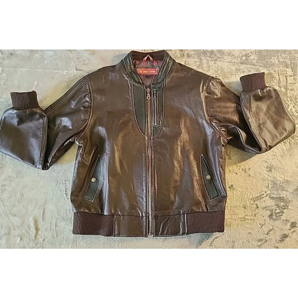 Novin Leather Jacket Men's Large  Brown  Black White Threading Inside Pockets